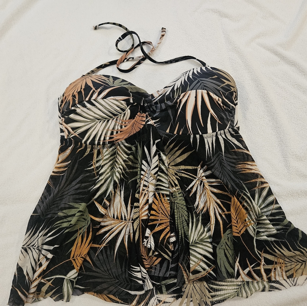 Kona Sol Beige and Black Halter Swimsuit